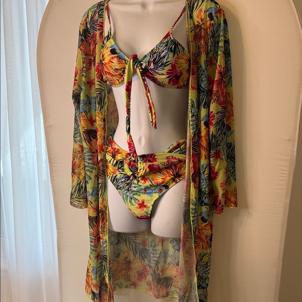 Tropical Floral Bikini Set with Cover-Up